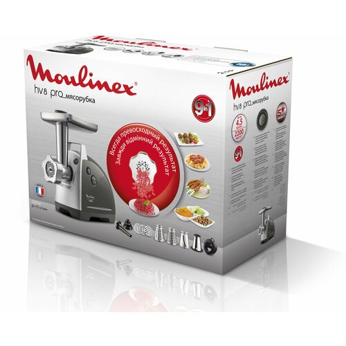 Мясорубка электрическая Moulinex HV8 PRO 9в1 ME6888, серебристый серый